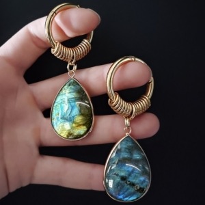 Ringed Labradorite Drop Hoop Hangers