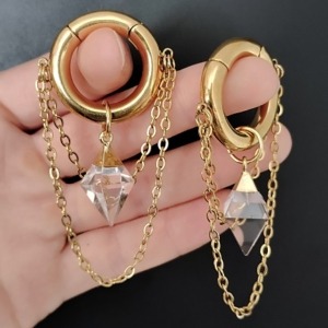 Chain Hoop Earweights with Quartz Pendant