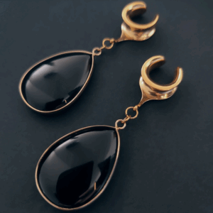 Gold-colored Black Agate Drop Pendant Saddle Hangers