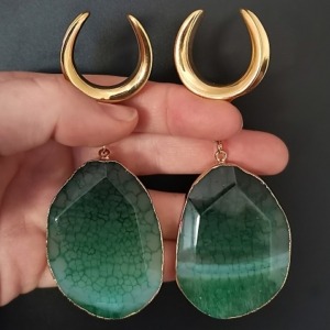 Gold-colored Green Achat Saddle Hangers