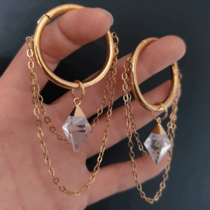 Chain Hoop Earweights with Quartz Pendant
